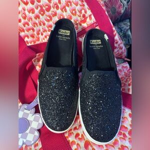 Keds for Kate Spade  Black Sparkle Slip-On Sneakers
